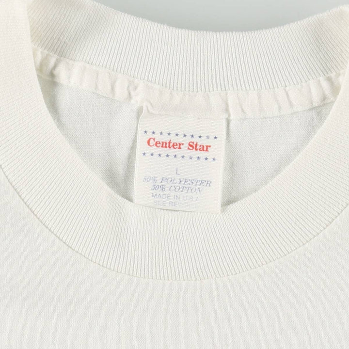 90'S Center Star Message Print T-Shirt, Made in USA, Men's Size L (Equivalent), Vintage polyester white type Vintage Second Hand