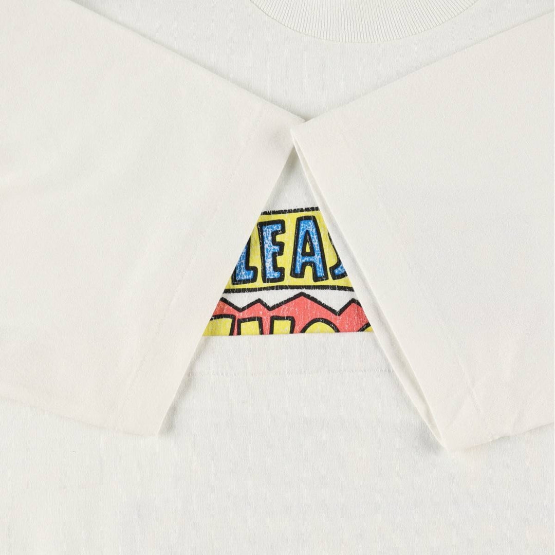 90'S Center Star Message Print T-Shirt, Made in USA, Men's Size L (Equivalent), Vintage polyester white type Vintage Second Hand