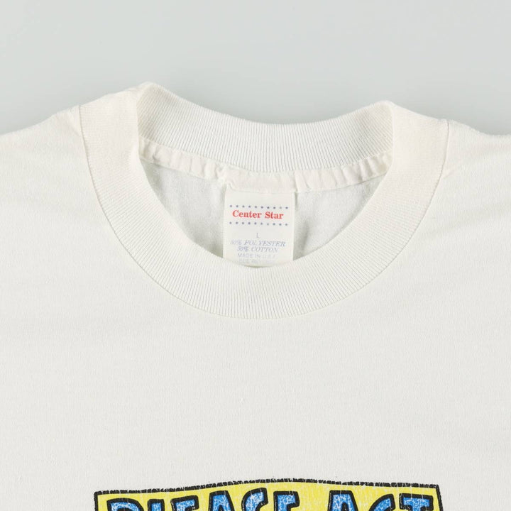 90'S Center Star Message Print T-Shirt, Made in USA, Men's Size L (Equivalent), Vintage polyester white type Vintage Second Hand