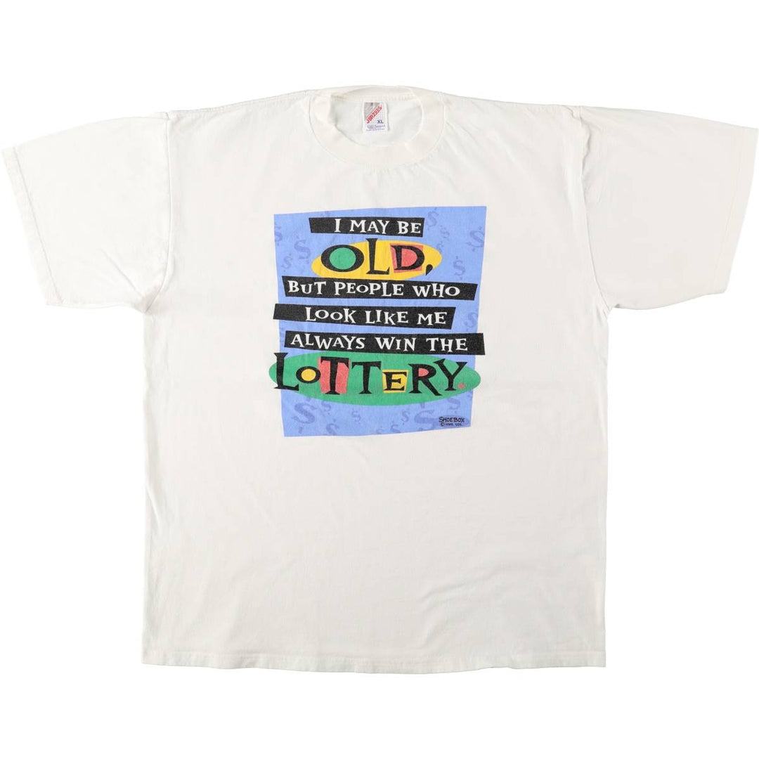 80s-90'S Jerzees Message Print T-Shirt, Made in USA, Men's XL (approx.), Vintage cotton white type Vintage Second Hand