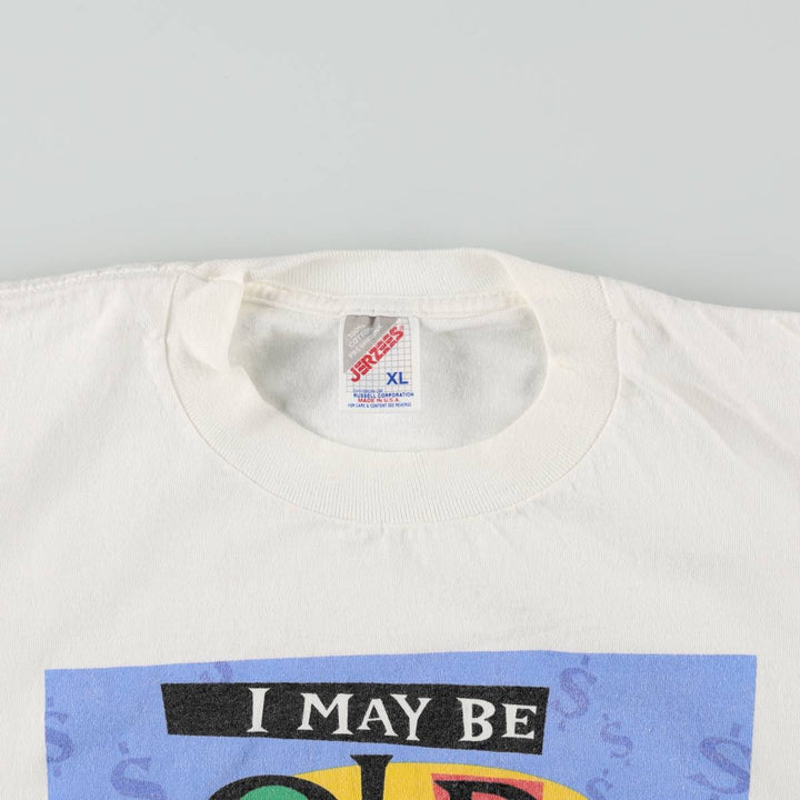80s-90'S Jerzees Message Print T-Shirt, Made in USA, Men's XL (approx.), Vintage cotton white type Vintage Second Hand