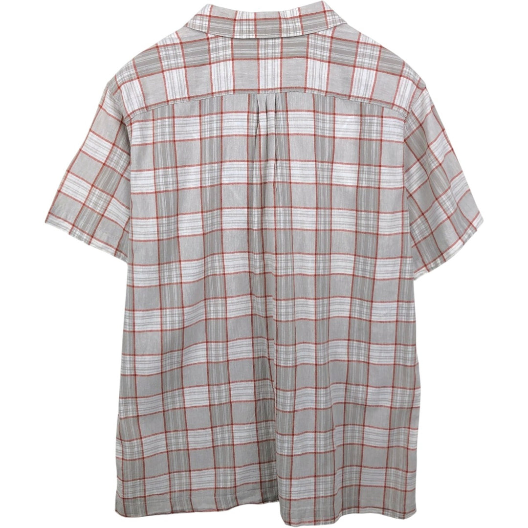 Eddie Bauer Check Pattern Short-Sleeve Open Collar Linen Shirt, Boxy Shirt, Men's Size L (approx.) linen white type Vintage Second Hand