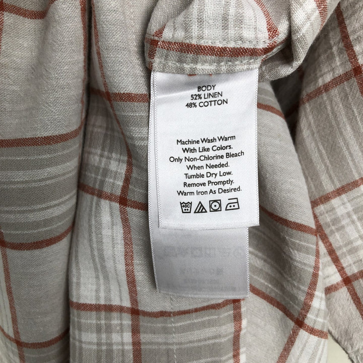 Eddie Bauer Check Pattern Short-Sleeve Open Collar Linen Shirt, Boxy Shirt, Men's Size L (approx.) linen white type Vintage Second Hand