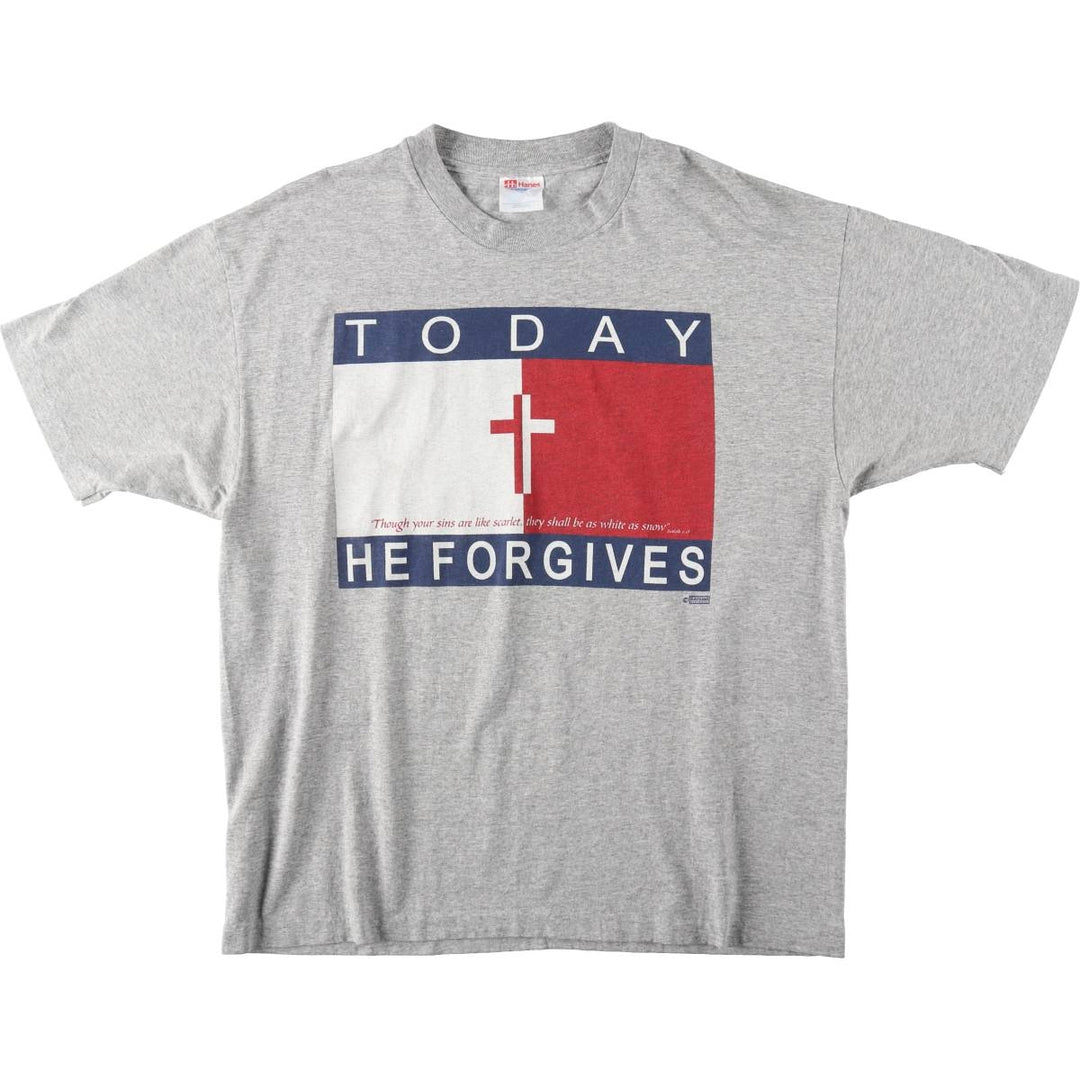 90'S Hanes Jesus Christ Tommy Hilfiger parody print T-shirt, Made in USA, Men's XL equivalent, Vintage cotton gray type Vintage Second Hand