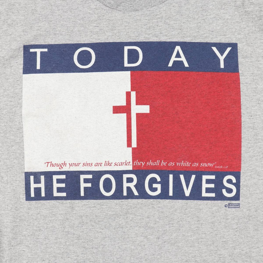 90'S Hanes Jesus Christ Tommy Hilfiger parody print T-shirt, Made in USA, Men's XL equivalent, Vintage cotton gray type Vintage Second Hand