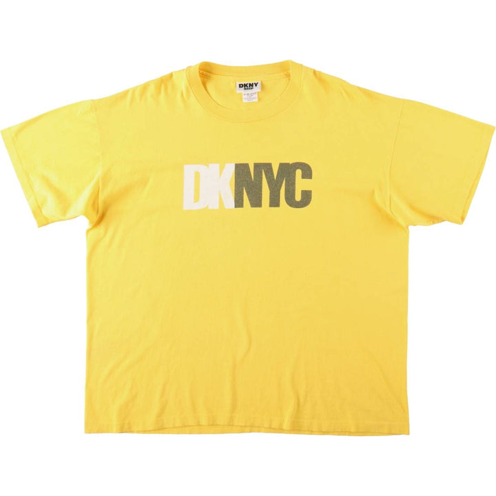 90'S Donna Karan New York DKNY JEANS Short Sleeve Logo T-Shirt, Made in USA, Men's XL, Vintage cotton yellow type Vintage Second Hand
