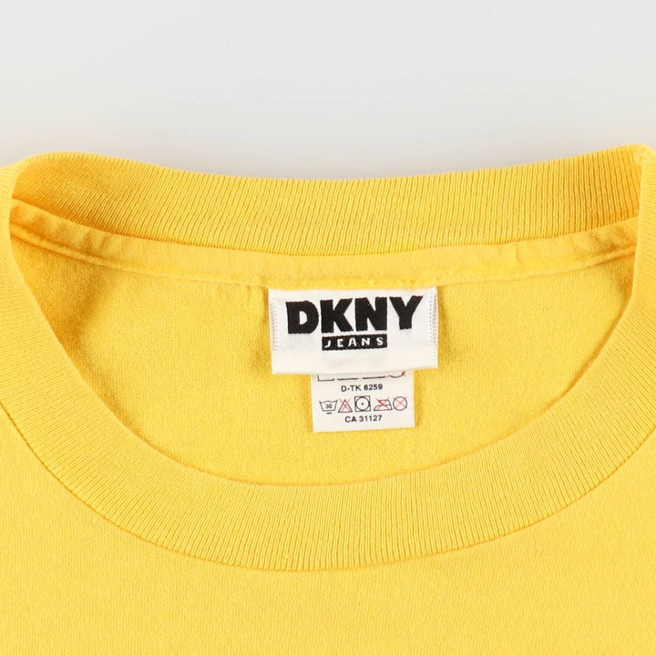90'S Donna Karan New York DKNY JEANS Short Sleeve Logo T-Shirt, Made in USA, Men's XL, Vintage cotton yellow type Vintage Second Hand