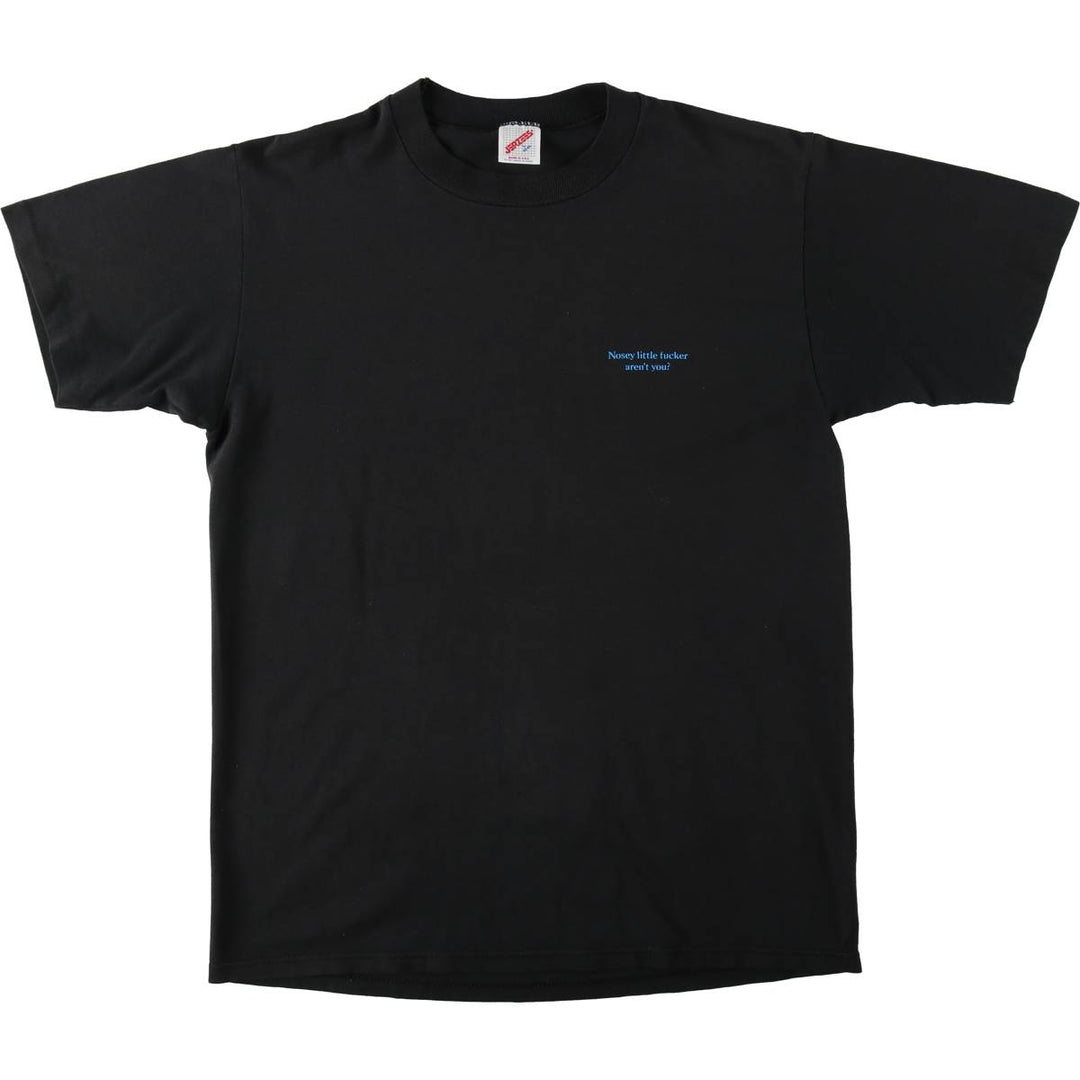 80'S Jerzees Message Print T-Shirt, Made in USA, Men's Size L (approx.), Vintage cotton black type Vintage Second Hand