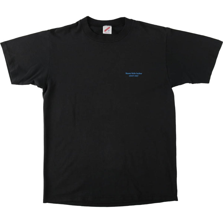 80'S Jerzees Message Print T-Shirt, Made in USA, Men's Size L (approx.), Vintage cotton black type Vintage Second Hand