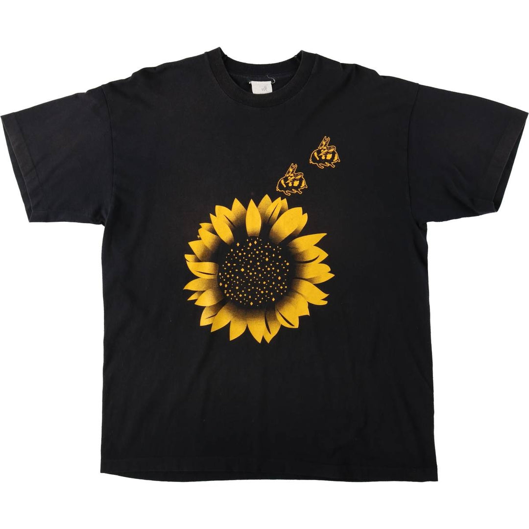 90'S Sunflower Pattern Art T-Shirt, Men's Size L (Equivalent), Vintage unclear black type Vintage Second Hand