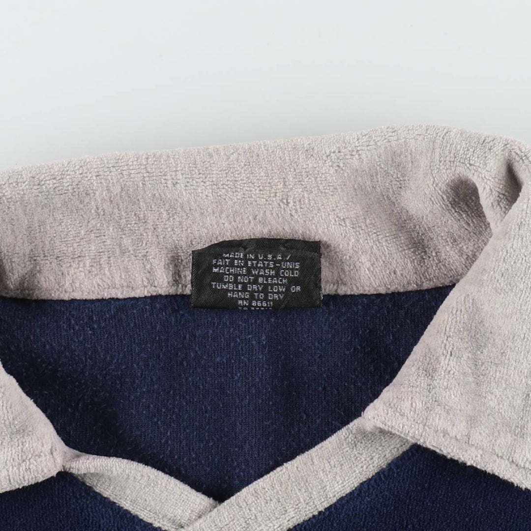 90'S NO FEAR surf/skate collared V-neck long-sleeve t-shirt, made in USA, men's size L equivalent, vintage. cotton navy blue type Vintage Second Hand