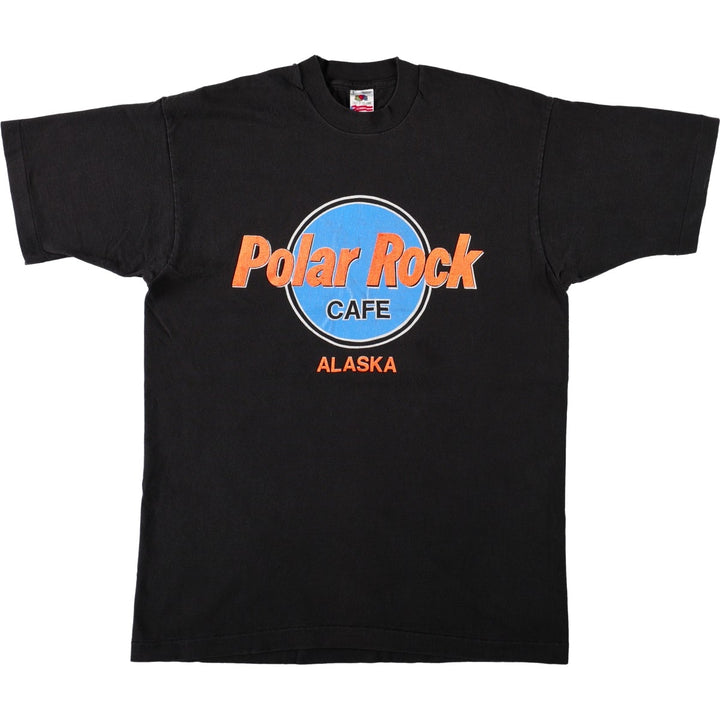 90'S Fruit of the Loom Polar Rock Cafe parody print T-shirt, Made in USA, Men's size L equivalent, Vintage cotton black type Vintage Second Hand