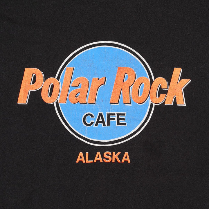 90'S Fruit of the Loom Polar Rock Cafe parody print T-shirt, Made in USA, Men's size L equivalent, Vintage cotton black type Vintage Second Hand