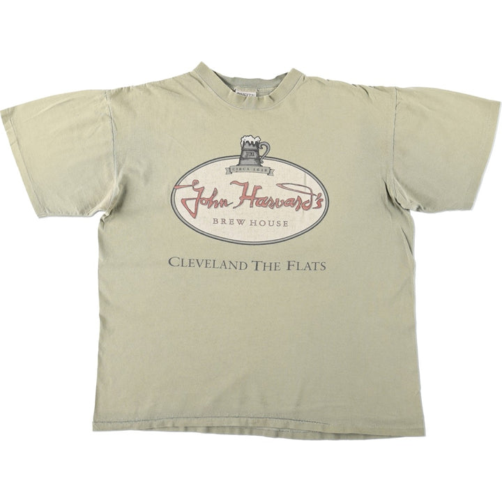 90'S ONEITA John Harvard's Brew House Advertising T-Shirt, Men's Size L (Equivalent), Vintage cotton Khaki type Vintage Second Hand