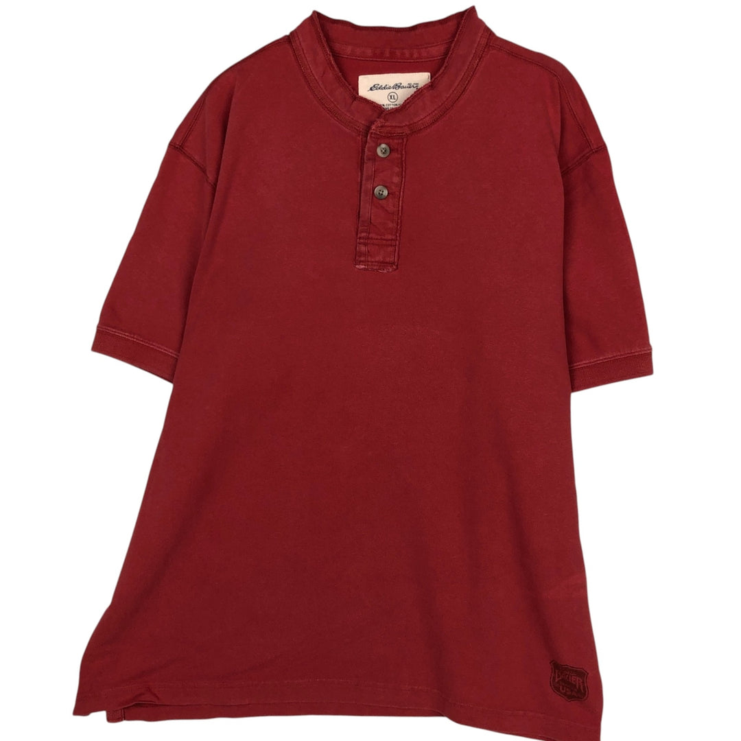 Eddie Bauer Henley neck short-sleeved T-shirt, men's size XL. cotton red type Vintage Second Hand