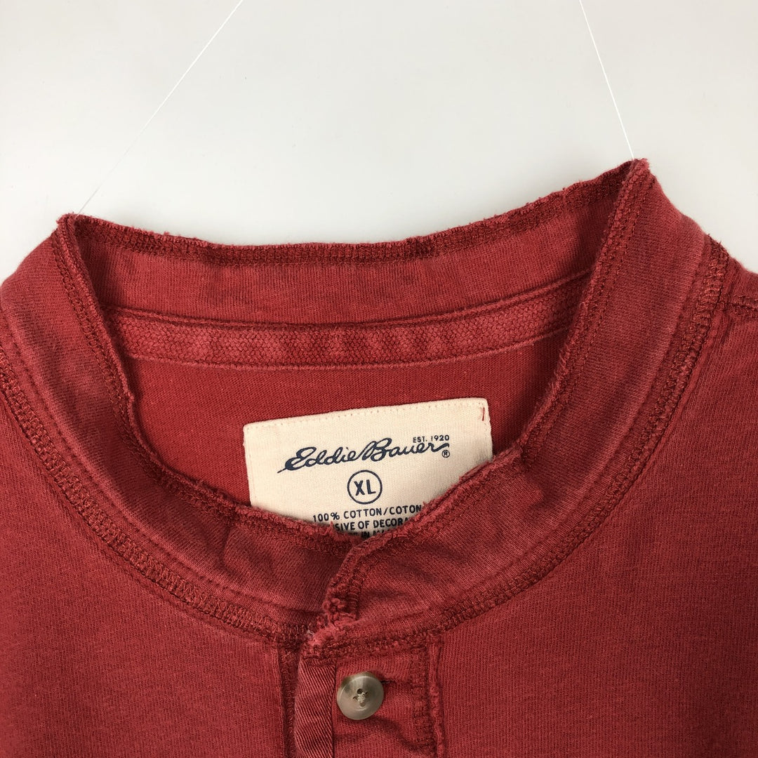 Eddie Bauer Henley neck short-sleeved T-shirt, men's size XL. cotton red type Vintage Second Hand