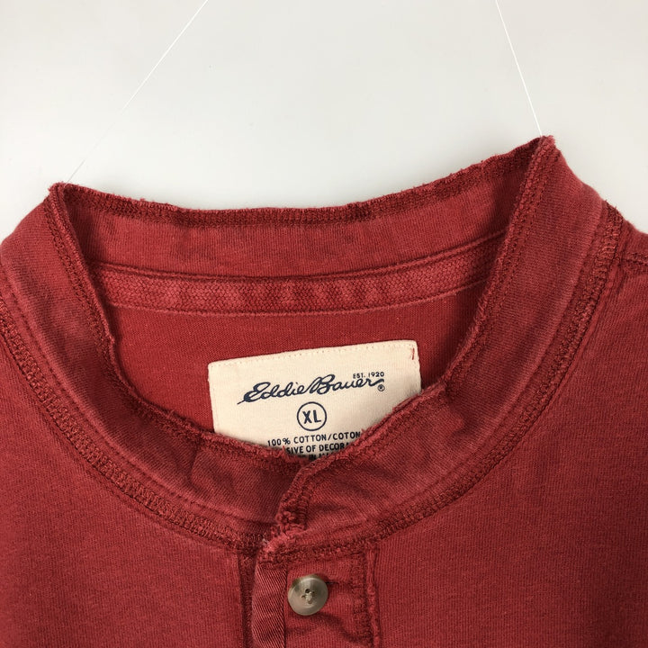 Eddie Bauer Henley neck short-sleeved T-shirt, men's size XL. cotton red type Vintage Second Hand