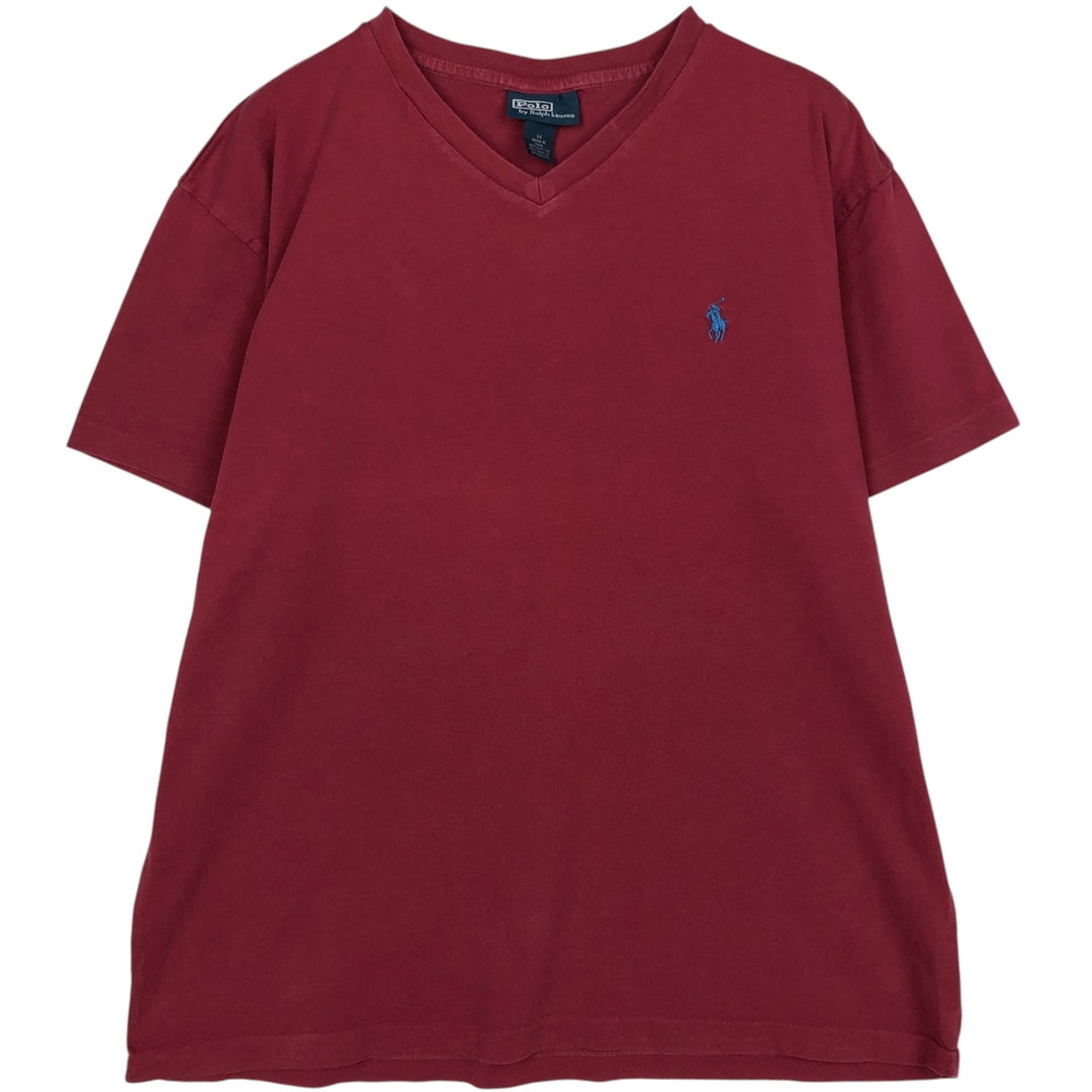 Ralph Lauren POLO by Ralph Lauren V-neck short-sleeved T-shirt with a single logo, men's size M (approx.) cotton Red type red-purple Vintage Second Hand