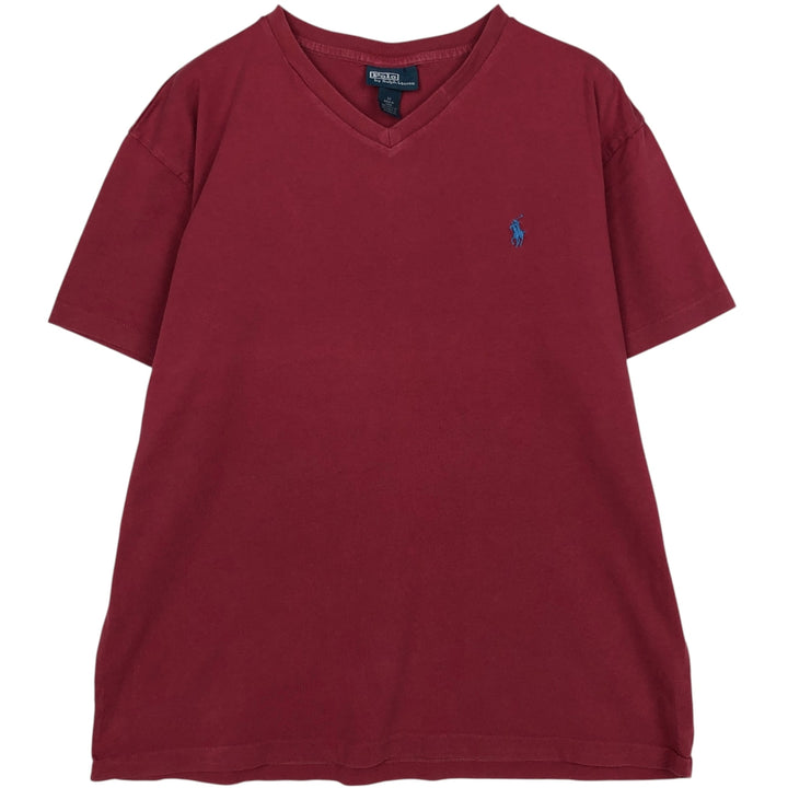 Ralph Lauren POLO by Ralph Lauren V-neck short-sleeved T-shirt with a single logo, men's size M (approx.) cotton Red type red-purple Vintage Second Hand