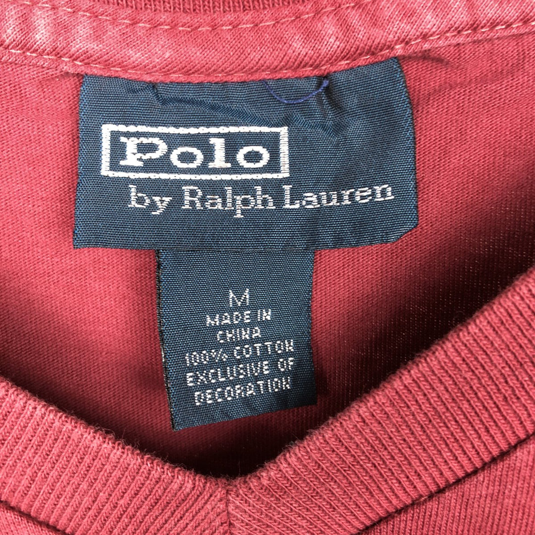 Ralph Lauren POLO by Ralph Lauren V-neck short-sleeved T-shirt with a single logo, men's size M (approx.) cotton Red type red-purple Vintage Second Hand