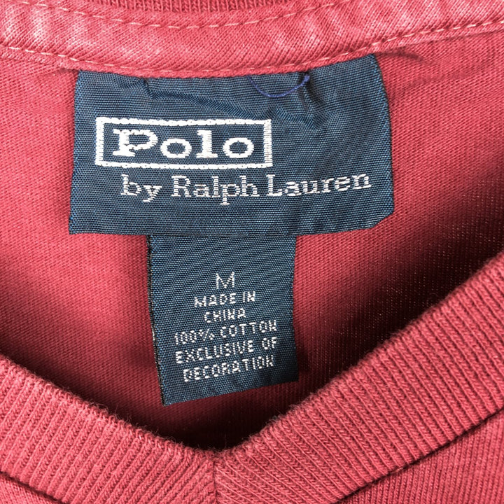 Ralph Lauren POLO by Ralph Lauren V-neck short-sleeved T-shirt with a single logo, men's size M (approx.) cotton Red type red-purple Vintage Second Hand