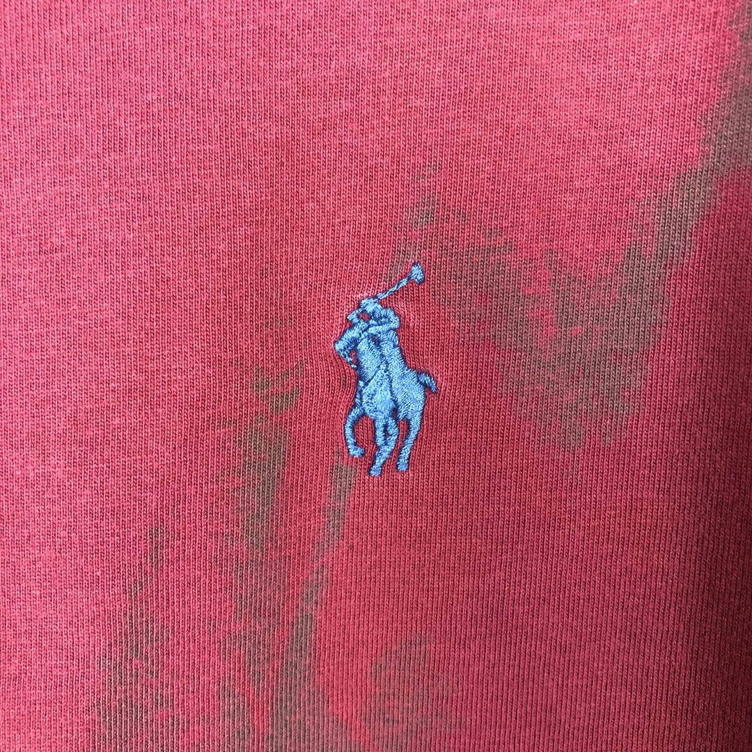 Ralph Lauren POLO by Ralph Lauren V-neck short-sleeved T-shirt with a single logo, men's size M (approx.) cotton Red type red-purple Vintage Second Hand