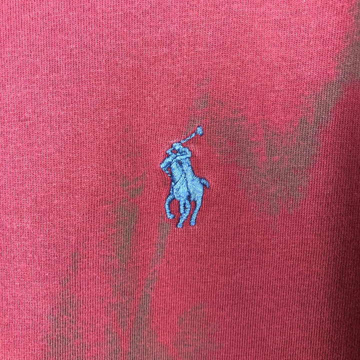 Ralph Lauren POLO by Ralph Lauren V-neck short-sleeved T-shirt with a single logo, men's size M (approx.) cotton Red type red-purple Vintage Second Hand