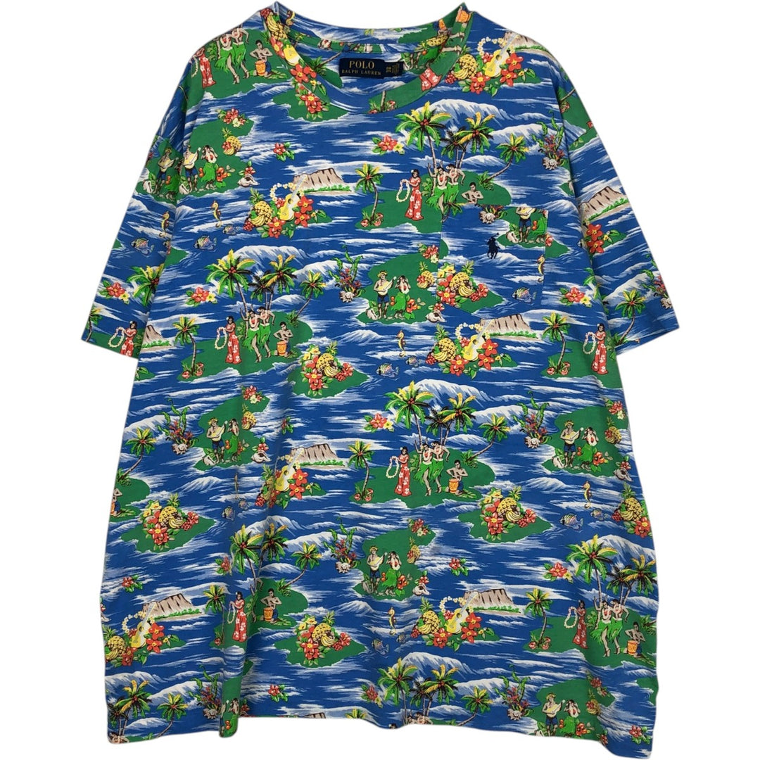 Ralph Lauren POLO RALPH LAUREN all-over print short-sleeved pocket t-shirt, men's size XXL equivalent. cotton blue type Vintage Second Hand