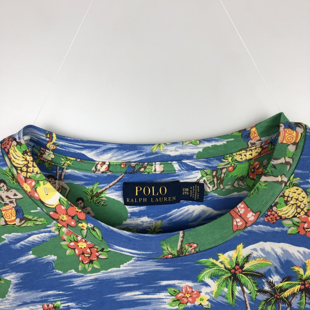 Ralph Lauren POLO RALPH LAUREN all-over print short-sleeved pocket t-shirt, men's size XXL equivalent. cotton blue type Vintage Second Hand