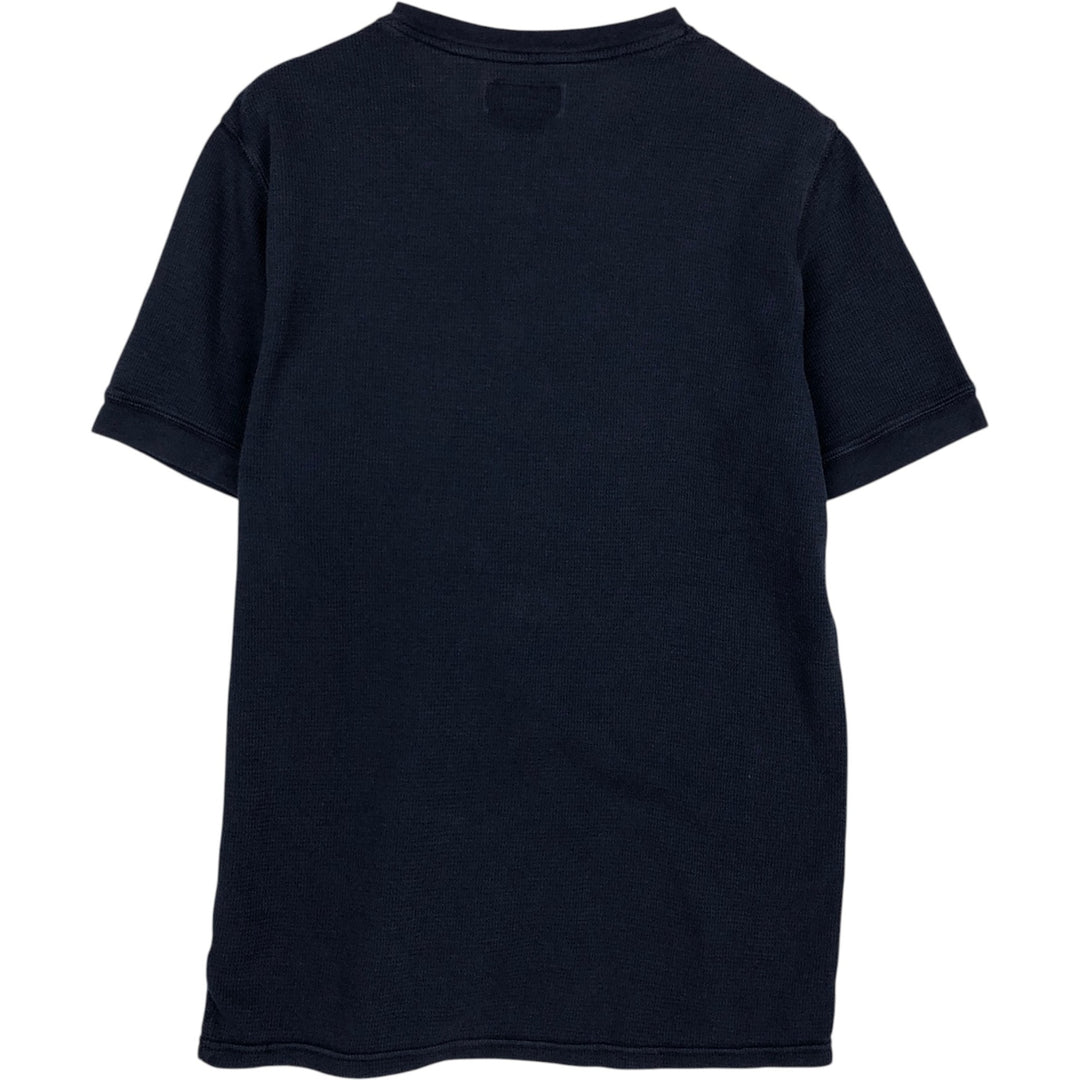 Ralph Lauren POLO RALPH LAUREN Henley Neck Thermal Short-Sleeve T-Shirt with One-Point Logo, Men's Size M (approx.) cotton navy blue type Vintage Second Hand