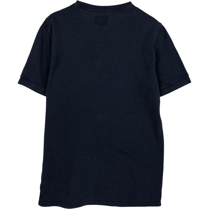 Ralph Lauren POLO RALPH LAUREN Henley Neck Thermal Short-Sleeve T-Shirt with One-Point Logo, Men's Size M (approx.) cotton navy blue type Vintage Second Hand