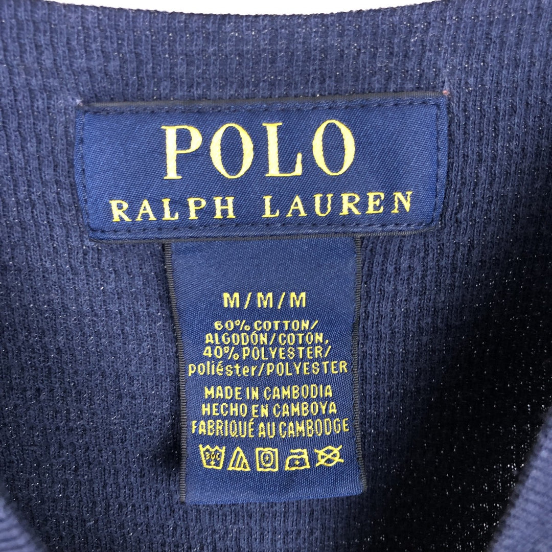 Ralph Lauren POLO RALPH LAUREN Henley Neck Thermal Short-Sleeve T-Shirt with One-Point Logo, Men's Size M (approx.) cotton navy blue type Vintage Second Hand