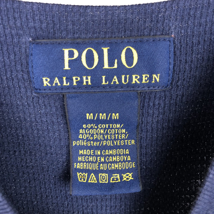 Ralph Lauren POLO RALPH LAUREN Henley Neck Thermal Short-Sleeve T-Shirt with One-Point Logo, Men's Size M (approx.) cotton navy blue type Vintage Second Hand