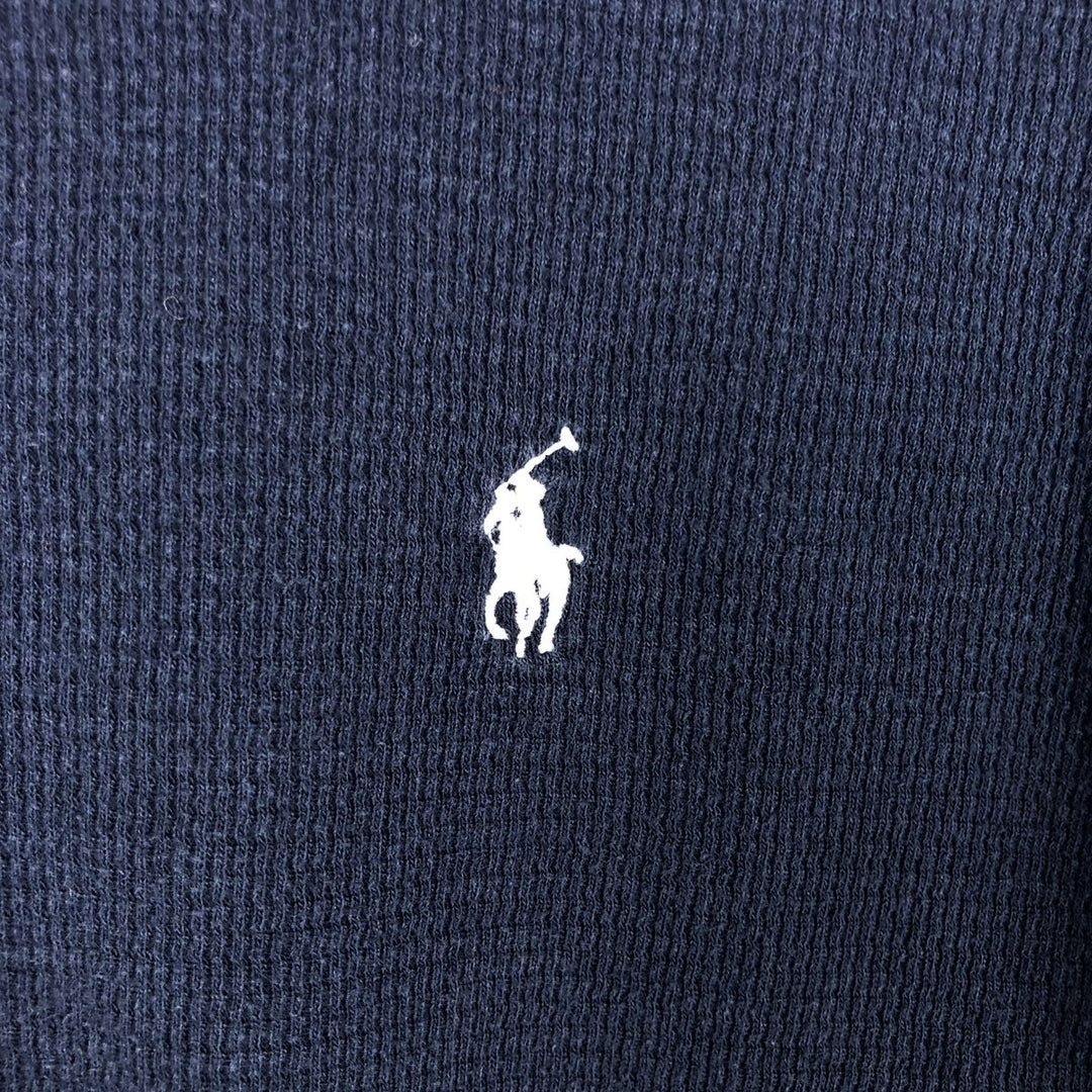 Ralph Lauren POLO RALPH LAUREN Henley Neck Thermal Short-Sleeve T-Shirt with One-Point Logo, Men's Size M (approx.) cotton navy blue type Vintage Second Hand