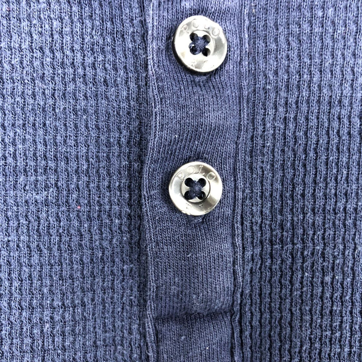 Ralph Lauren POLO RALPH LAUREN Henley Neck Thermal Short-Sleeve T-Shirt with One-Point Logo, Men's Size M (approx.) cotton navy blue type Vintage Second Hand