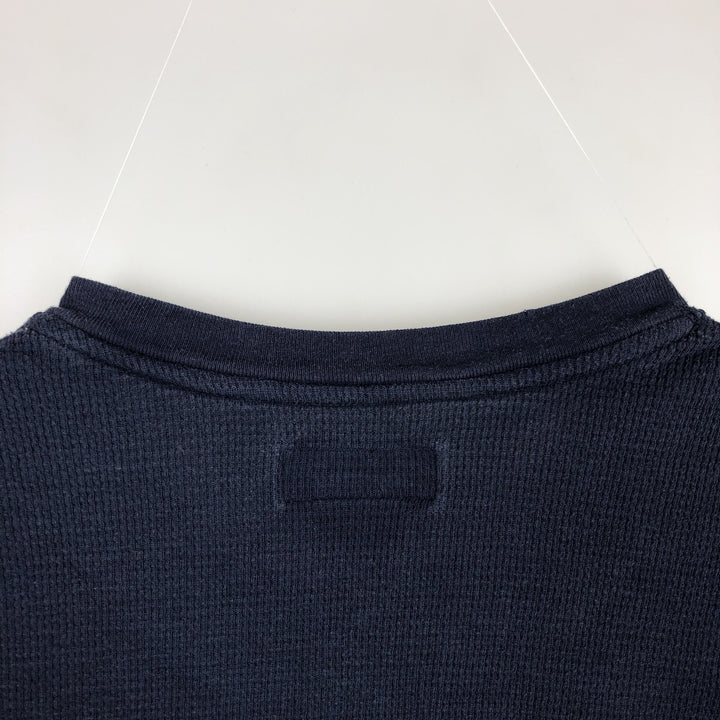 Ralph Lauren POLO RALPH LAUREN Henley Neck Thermal Short-Sleeve T-Shirt with One-Point Logo, Men's Size M (approx.) cotton navy blue type Vintage Second Hand