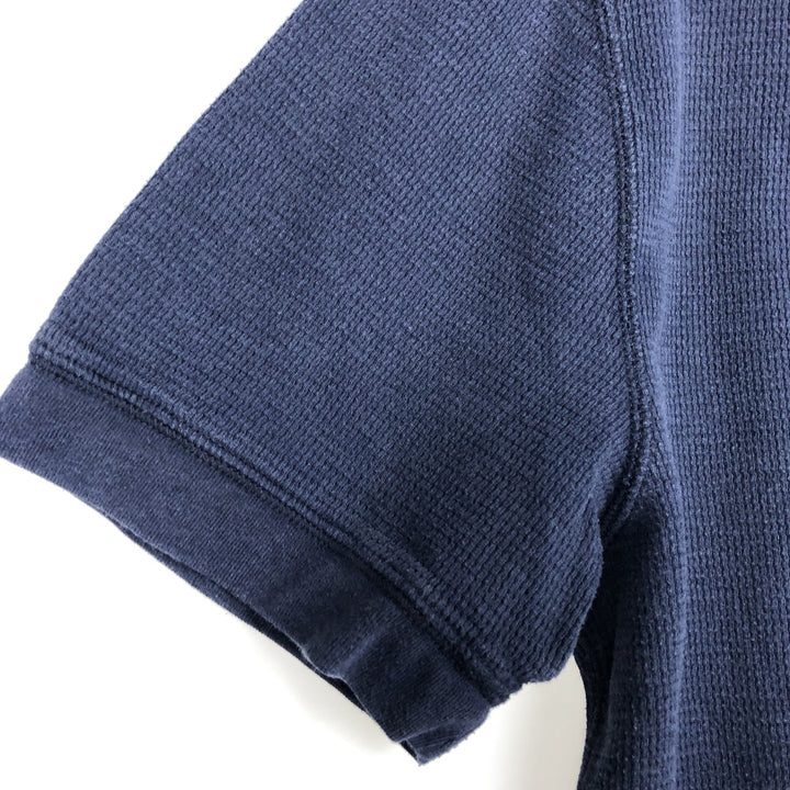 Ralph Lauren POLO RALPH LAUREN Henley Neck Thermal Short-Sleeve T-Shirt with One-Point Logo, Men's Size M (approx.) cotton navy blue type Vintage Second Hand