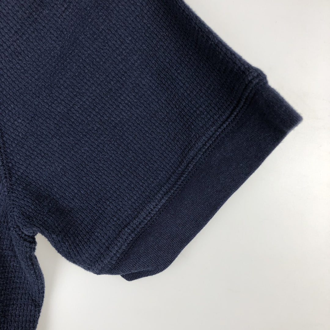 Ralph Lauren POLO RALPH LAUREN Henley Neck Thermal Short-Sleeve T-Shirt with One-Point Logo, Men's Size M (approx.) cotton navy blue type Vintage Second Hand