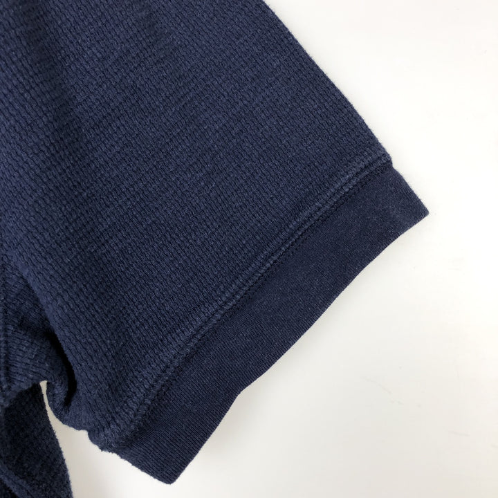 Ralph Lauren POLO RALPH LAUREN Henley Neck Thermal Short-Sleeve T-Shirt with One-Point Logo, Men's Size M (approx.) cotton navy blue type Vintage Second Hand