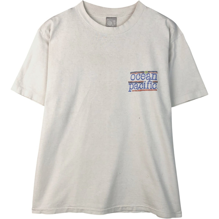 90'S Ocean Pacific short-sleeved printed T-shirt, made in the USA, men's size L equivalent. cotton white type Vintage Second Hand