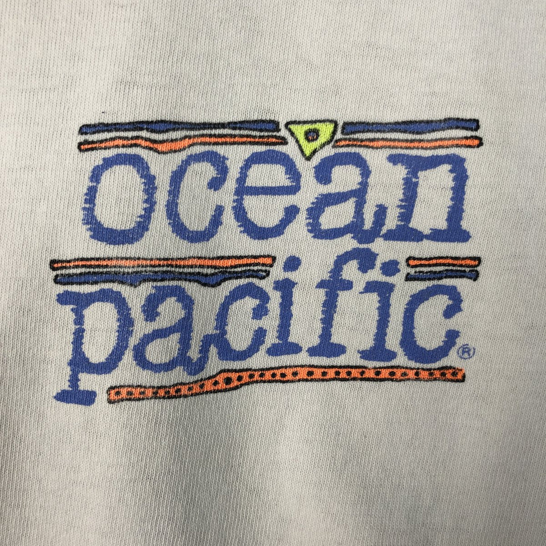 90'S Ocean Pacific short-sleeved printed T-shirt, made in the USA, men's size L equivalent. cotton white type Vintage Second Hand