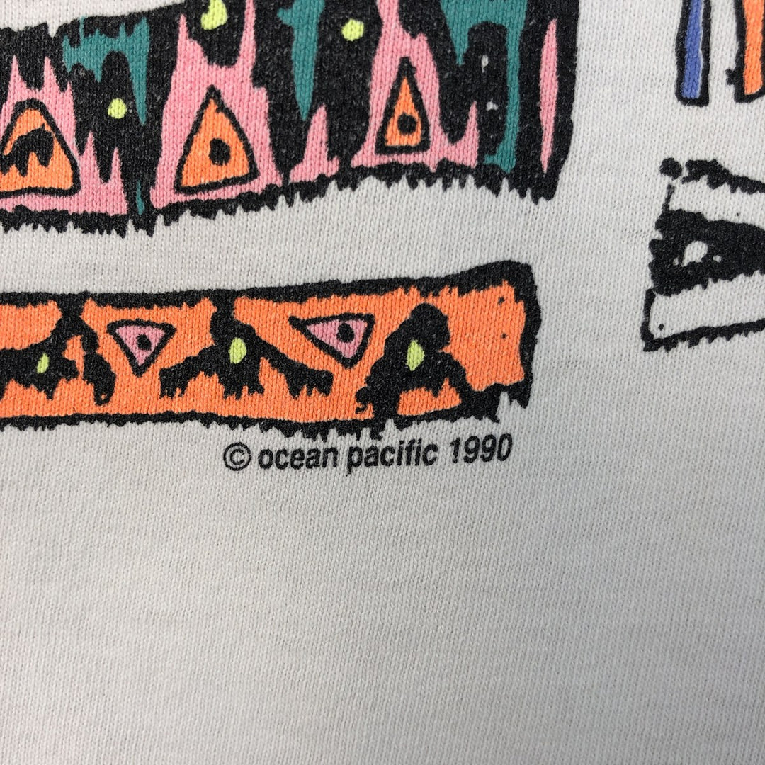 90'S Ocean Pacific short-sleeved printed T-shirt, made in the USA, men's size L equivalent. cotton white type Vintage Second Hand