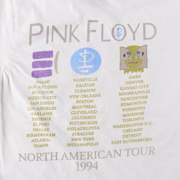 PINK FLOYD Pink Floyd Band T-shirt Band T Men's L size cotton white type Vintage Second Hand