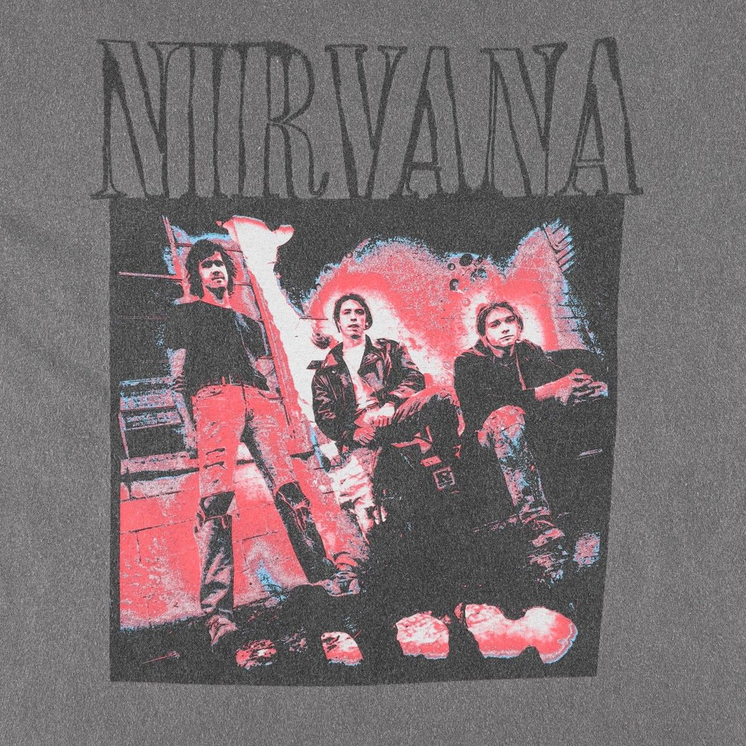 NIRVANA Band T-Shirt, Made in the UK, Men's Size Medium cotton Charcoal Vintage Second Hand