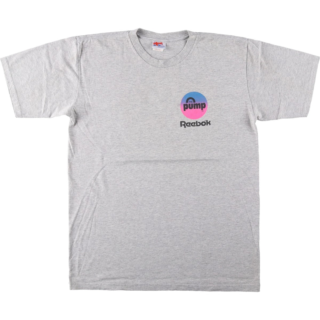80'S Reebok THE PUMP advertising T-shirt, Made in Canada, Men's XL equivalent, Vintage cotton gray type Vintage Second Hand
