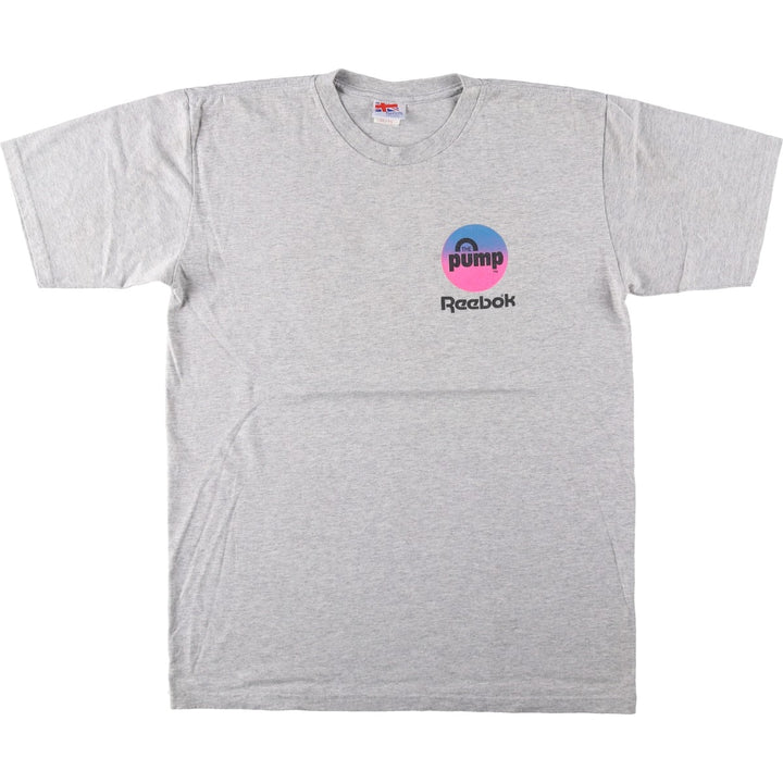 80'S Reebok THE PUMP advertising T-shirt, Made in Canada, Men's XL equivalent, Vintage cotton gray type Vintage Second Hand