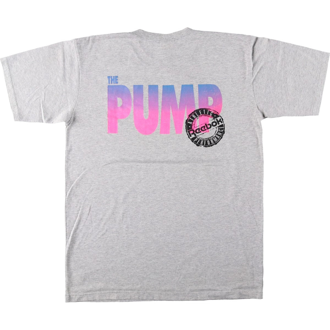 80'S Reebok THE PUMP advertising T-shirt, Made in Canada, Men's XL equivalent, Vintage cotton gray type Vintage Second Hand