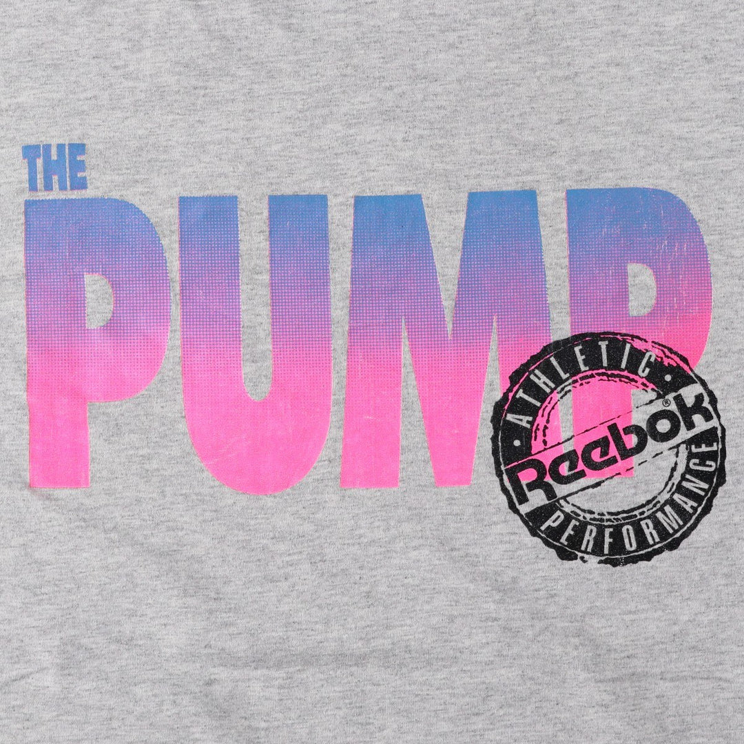 80'S Reebok THE PUMP advertising T-shirt, Made in Canada, Men's XL equivalent, Vintage cotton gray type Vintage Second Hand