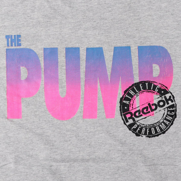 80'S Reebok THE PUMP advertising T-shirt, Made in Canada, Men's XL equivalent, Vintage cotton gray type Vintage Second Hand