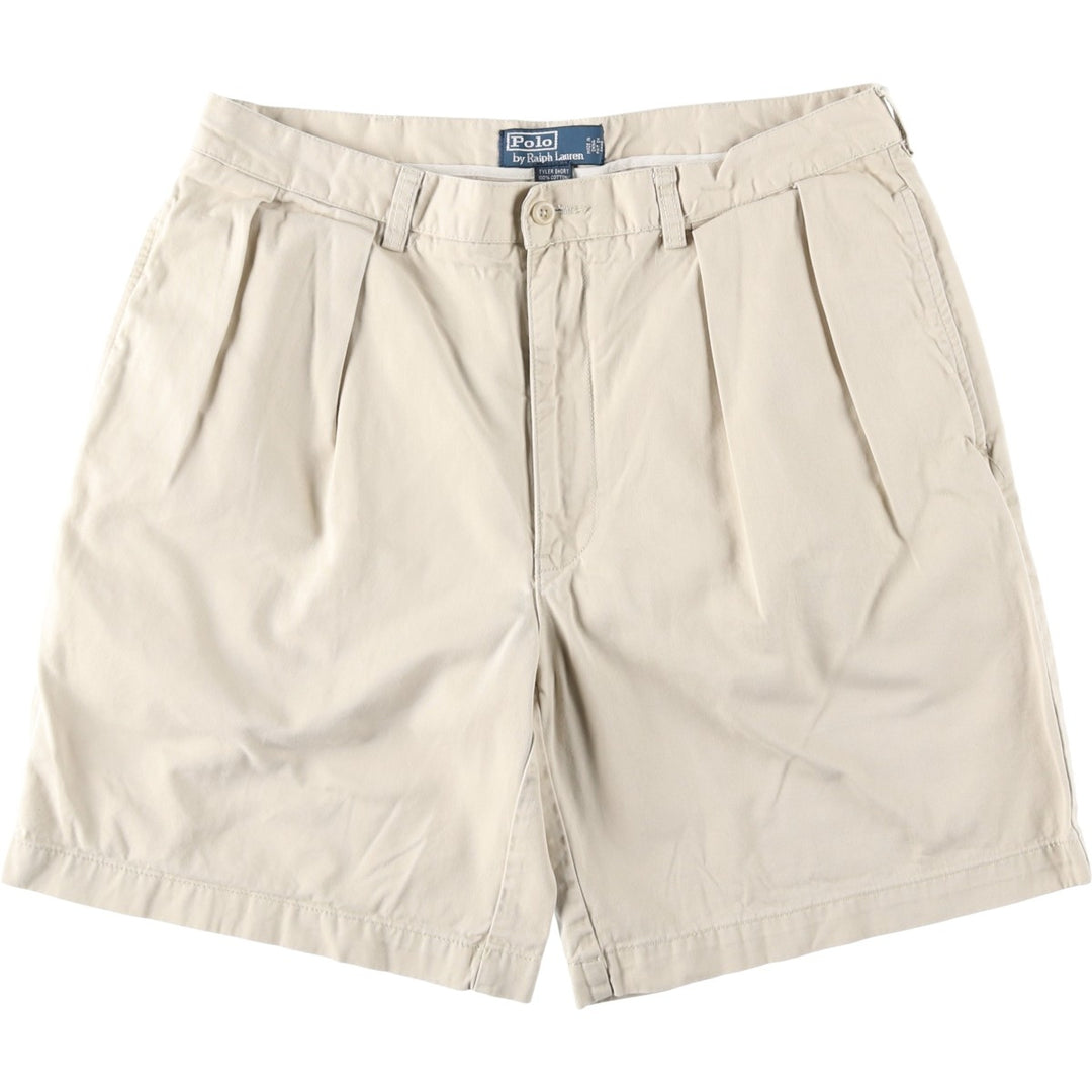 Ralph Lauren POLO by Ralph Lauren TYLER SHORT Two-pleat chino shorts, short pants, men's size W36 cotton ivory Vintage Second Hand